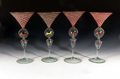 Inventory:  Bimini Glass, Bimini Animal Martini Cocktail Glasses- Set of Four, 1925-35, $1,500