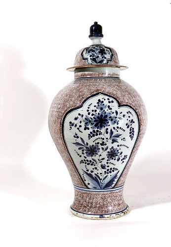 Inventory:  German Faience, 18th-century German Faience Powdered Manganese & Blue Large Vase & Cover, 1750, $8,500