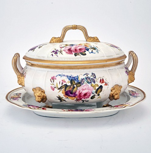 Inventory:  Derby Factory, Derby Porcelain Large Botanical Soup Tureen, Cover & Stand, 1815-25, $7,500