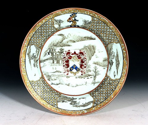 Inventory:  Chinese Export Porcelain, 18th-century Yongzheng Chinese Export Porcelain Plate with Arms of Elwick of Middlesex, $7,500