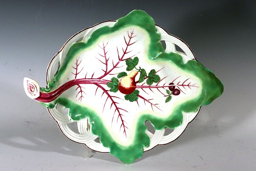 Inventory:  Chelsea Factory, 18th-Century Chelsea Porcelain Tromp L'oeil Leaf Dish with Fruit, 1758-60, $3,750