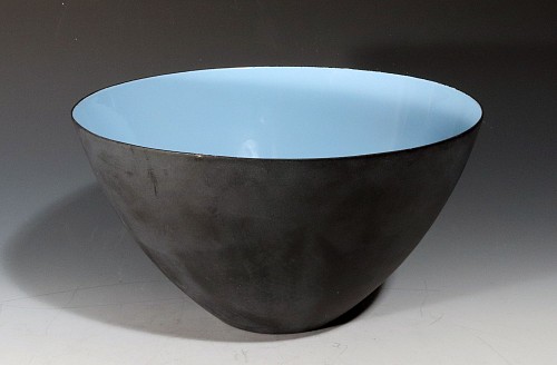 Inventory:  Mid-century Modern, Modernist Krenit Bowl in Black Steel and Robins-egg Blue Enamel interior by Herbert Krenchel for Torben Ã˜rskov & Co., 1950s-early 60s, $500