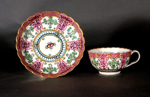 Inventory:  First Period Worcester Porcelain, First Period Worcester Porcelain Holly Berry Pattern Tea Bowl and Saucer, 1770-75, $1,500