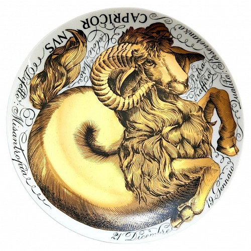 Piero Fornasetti Astrological Sign Capricorn- Piero Fornasetti Porcelain Zodiac Plate, Dated 1964 $985