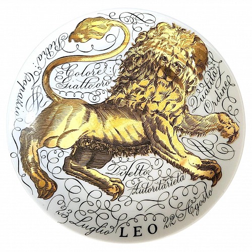 Inventory: Piero Fornasetti Astrological Sign Leo- Piero Fornasetti Porcelain Zodiac Plate, Dated 1965 SOLD &bull;