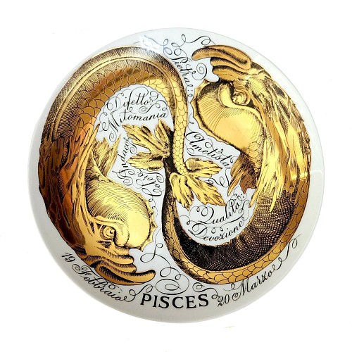 Piero Fornasetti Astrological Sign Pisces- Vintage Piero Fornasetti Porcelain Zodiac Plate, Dated 1971 SOLD •