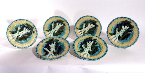 Majolica French Majolica Asparagus Dishes, Salins Factory,  Set of Six, 1880-90 SOLD •