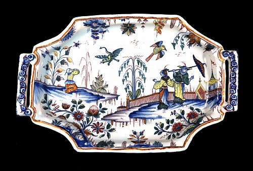 Inventory:  French Faience, French FaÃ¯ence Oblong Octagonal Chinoiserie Tray (Bannette), Most likely Rouen, Circa 1730-40, $7,800