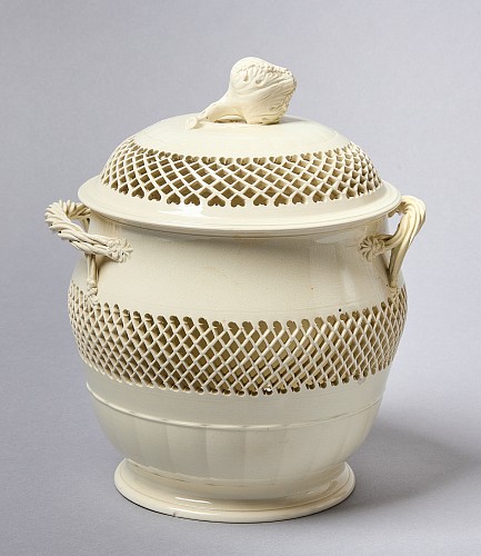 Inventory: Creamware Pottery English Creamware Large Openwork Covered Jar, 1780