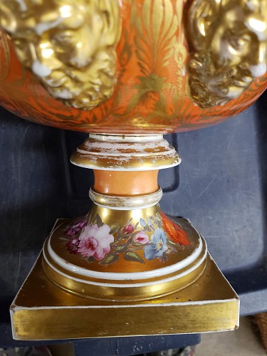 Inventory:  Chamberlain's Worcester, Chamberlain Worcester Porcelain Orange-ground Botanical Campana-Form Vase, Circa 1840, $6,000