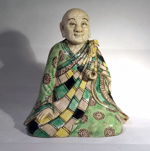 Inventory:  Chinese Export Porcelain, Chinese Porcelain Seated Famille Verte Buddhist Figure, 19th Century, $1,800