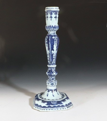 Chinese Export Porcelain Chinese Porcelain Rococo Underglaze Blue Tall Candlestick, 1750