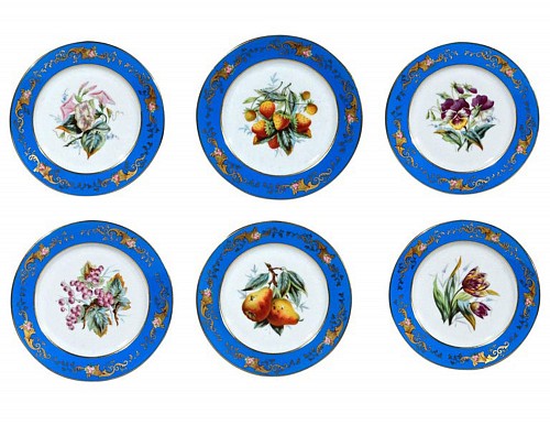 Inventory:  Paris Porcelain, Dessert Paris Porcelain Botanical & Fruit-decorated Set of Six Plates, Circa 1850, $2,000