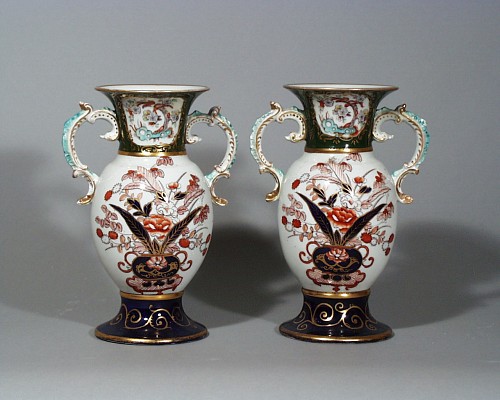 Inventory:  Mason's Ironstone, Mason's Ironstone Green-ground Japan-pattern Vases, Circa 1830, $750