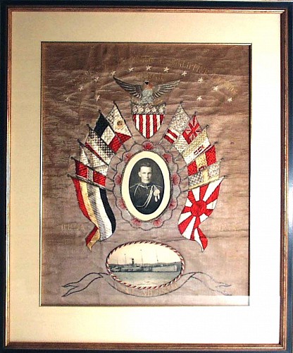 Silkwork Japanese Silkwork Picture of the U.S.A.T. Sherman, Circa 1898 $2,500