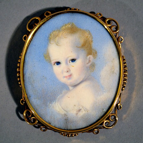 Inventory:  Portrait Miniature, English Portrait Miniature of a Child, Circa 1840-50, $1,500