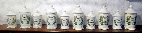 Inventory:  Paris Porcelain, Set of Ten French Porcelain Apothecary Jars, 19th century, $4,800