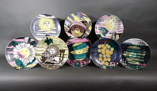 Inventory:  Piero Fornasetti, Piero Fornasetti Porcelain Mesi & Soli Plates, "12 Mesi, 12 Soli", Twelve Suns, Twelve Months (Eight plates), Late 1950s, $4,500