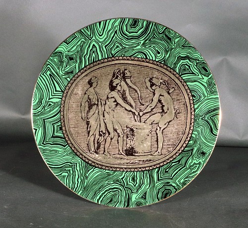 Piero Fornasetti Piero Fornasetti Neo-classical Porcelain Green Malachite Cammei (Cameo) Plate, 20th Century $600