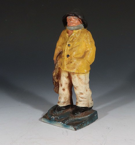 Inventory:  Folk Art, American Painted Cast Iron Old Salt Maine Fisherman Doorstop or Bookend, Hubley Manufacturing Company, 1920s, $225