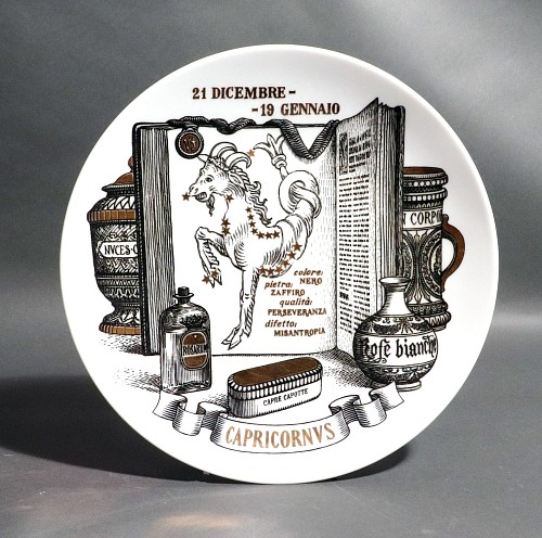 Piero Fornasetti Piero Fornasetti Capricorn Zodiac Porcelain Plate, The Zodiac Pharmacopoeia, 1960s $675