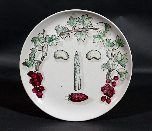 Inventory:  Piero Fornasetti, Piero Fornasetti Pottery Arcimboldesca Vegetable Face Plate, After Giuseppe Arcimboldo, 1960s-70s, $750