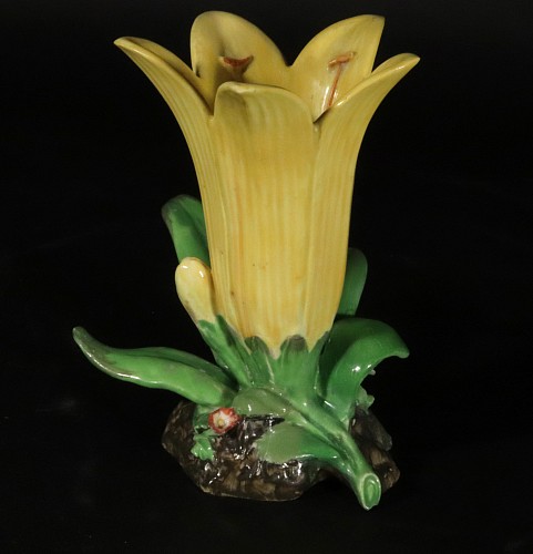 Inventory:  British Porcelain, English Staffordshire Porcelain Yellow Lily Vase, 1840, $2,850