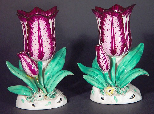 English Pottery Tulip Vases, A Pair, 1825-45 SOLD •