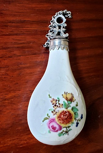 Inventory:  French Porcelain, French Porcelain Scent Bottle with Bouquets of Flowers, Circa 1775, $350