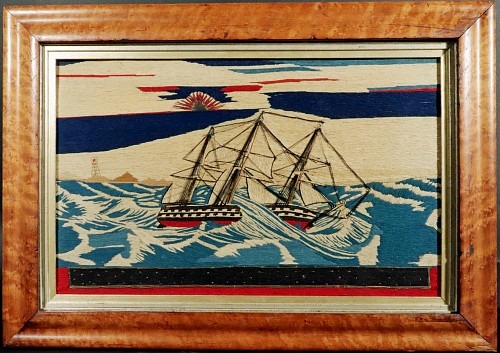 Sailor's Woolwork British Sailor's Woolwork of a Ship in Dramatic Seas off a Coastline, 1875 $5,250