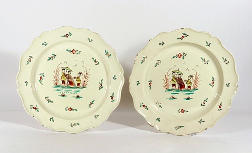 Creamware Pottery English Creamware Large Shaped Chinoiserie Dishes, 1775-85 $3,750