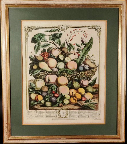 Inventory:  Antique Engravings, 18th Century Botanical Engraving, The Twelve Months of Fruit- July, Engraved by Henry Fletcher for Robert Furber, Dated 1732, 1732, $950