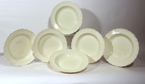 Creamware Pottery 18th Century English Plain Creamware Pottery Feather-edge Soup Plates-Set of Six, 1775 SOLD •