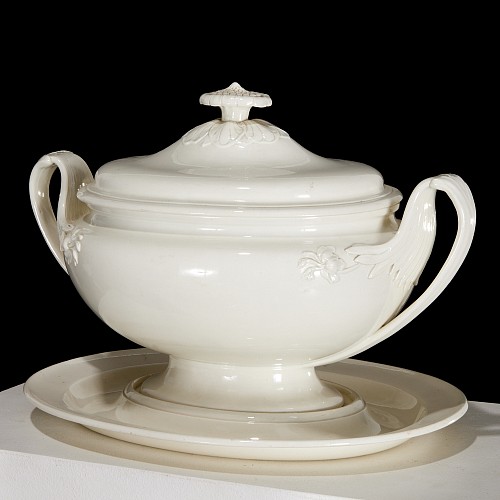 Creamware Pottery English Creamware Tureen, Cover & Stand, 1800