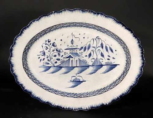 Inventory:  Pearlware, English Pottery Pearlware Blue Chinoiserie Large Shell-edge Dish, 1810, $850