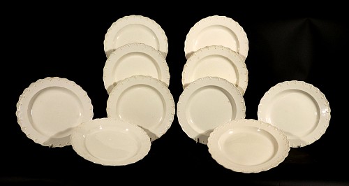 Inventory:  Creamware Pottery, English Creamware 18th-century Feather-edged Large Plates- Set of Ten, 1785, $5,850