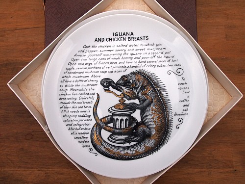 Piero Fornasetti A Piero Fornasetti Fleming Joffe Cook Plate Iguana and Chicken Breasts, Early 1970's. SOLD •