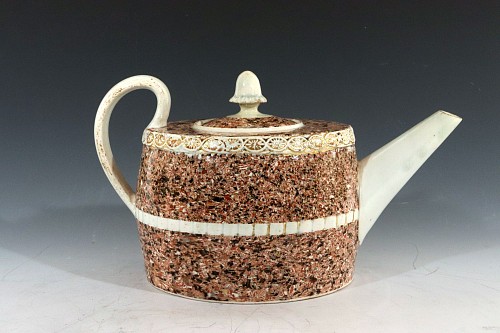 Pearlware Staffordshire Pearlware Pottery Surface Agate Teapot with Acorn Finial, 1795 $3,000