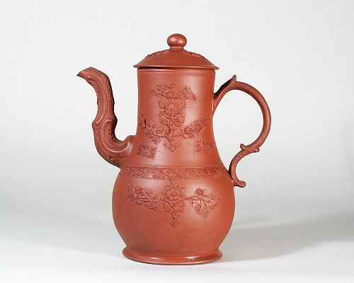 Inventory:  British Pottery, English Unglazed Redware Coffee Pot and Cover, Staffordshire, 1760, SOLD •