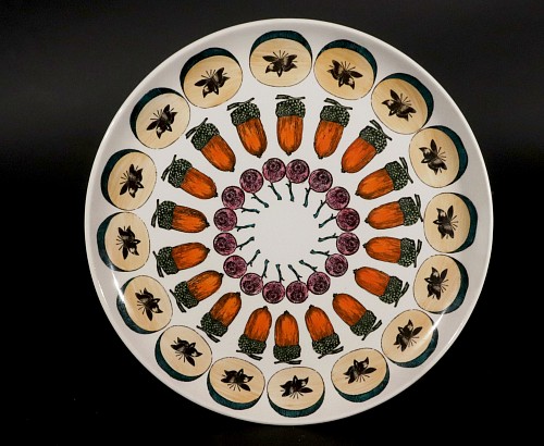 Inventory:  Piero Fornasetti, Piero Fornasetti Ceramic Plate with Giostra Di Frutta Pattern, Number 3 in series, 1955-1960, $750