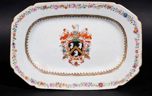 Chinese Export Porcelain Chinese Export Porcelain Armorial Dish with the Coat of Arms of Skinner, Circa 1750 SOLD •