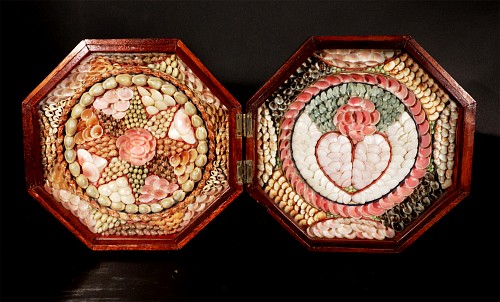 Inventory:  Sailor's Valentine, Double Sailor's Valentine of Sea Shells with Heart and Star Designs, 1885, $8,500