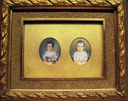 Inventory:  Portrait Miniature, Double Portrait Miniatures of Children-A Brother & Sister., Circa 1840, $3,500