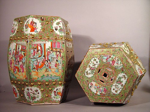 Chinese Export Porcelain Chinese Export Rose Medallion Garden Seats, Circa 1840-60. SOLD •