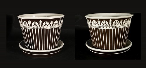 Wedgwood Pottery Wedgwood Pottery Neoclassical Large Pair of Cachepots and Stands, 1790 $5,500