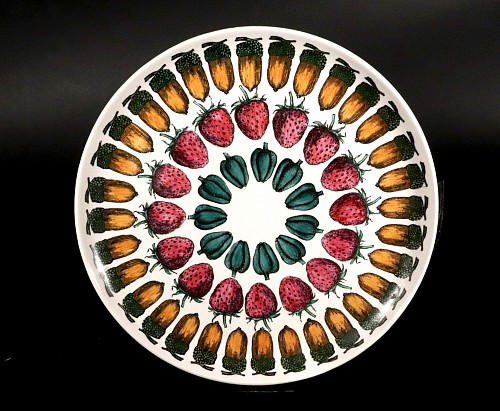 Inventory:  Piero Fornasetti, Piero Fornasetti Ceramic Plate with Giostra Di Frutta Pattern, Number 5 in Series, 1955-1960, $750