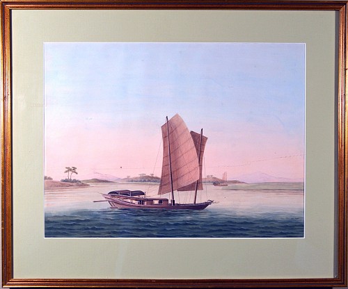 Inventory:  China Trade, Chinese Watercolour of a Sampan of Large Size on European Paper, 1790-1800, $3,500