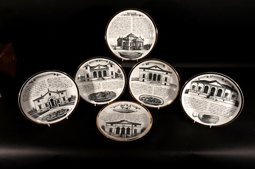 Piero Fornasetti Piero Fornasetti ""Assiettes Specialita Vicentine"" Set of Six Porcelain Plates, 1970s $2,250