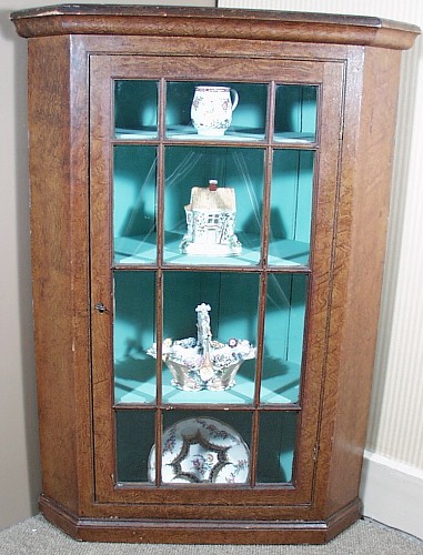 Inventory:  English Furniture, Faux Bois Walnut Hanging Corner Cabinet, Circa 1815, $2,500