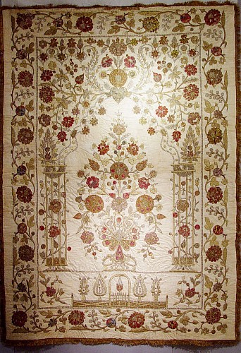 Inventory:  Ottoman Textile, Ottoman Silkwork Large Textile Botanical Embroidery Depicting The Garden-like Setting of Heaven, Circa 1880, $9,500